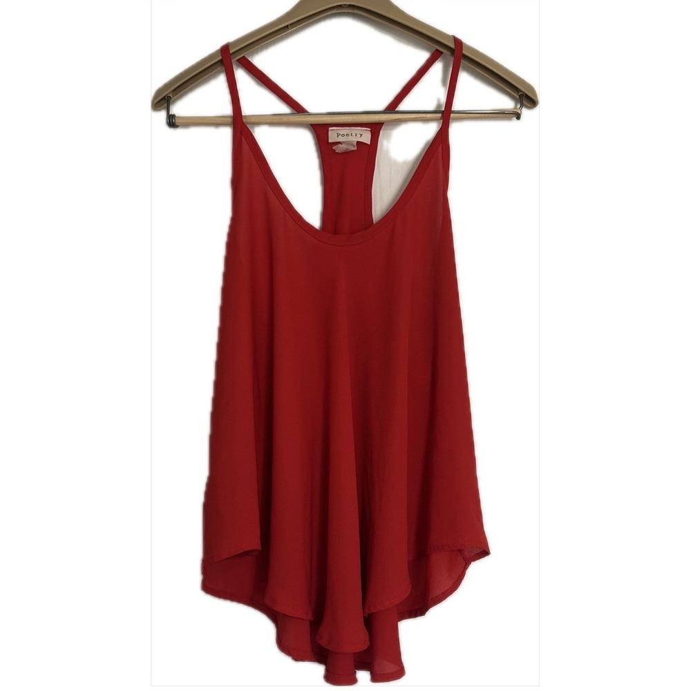 Poetry Red Racerback High Low Tank Top Blouse Large Style H381 Made in‎ USA